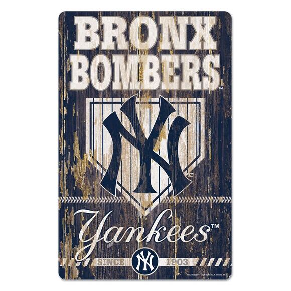 MLB New York Yankees Wood Sign 11" x 17" Slogan Distressed Wall Baseball Blue - Picture 2 of 3